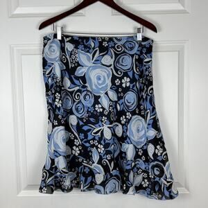 Worthington Blue and Black Floral Rose Skirt Ruffles Vintage 90s Women's 16